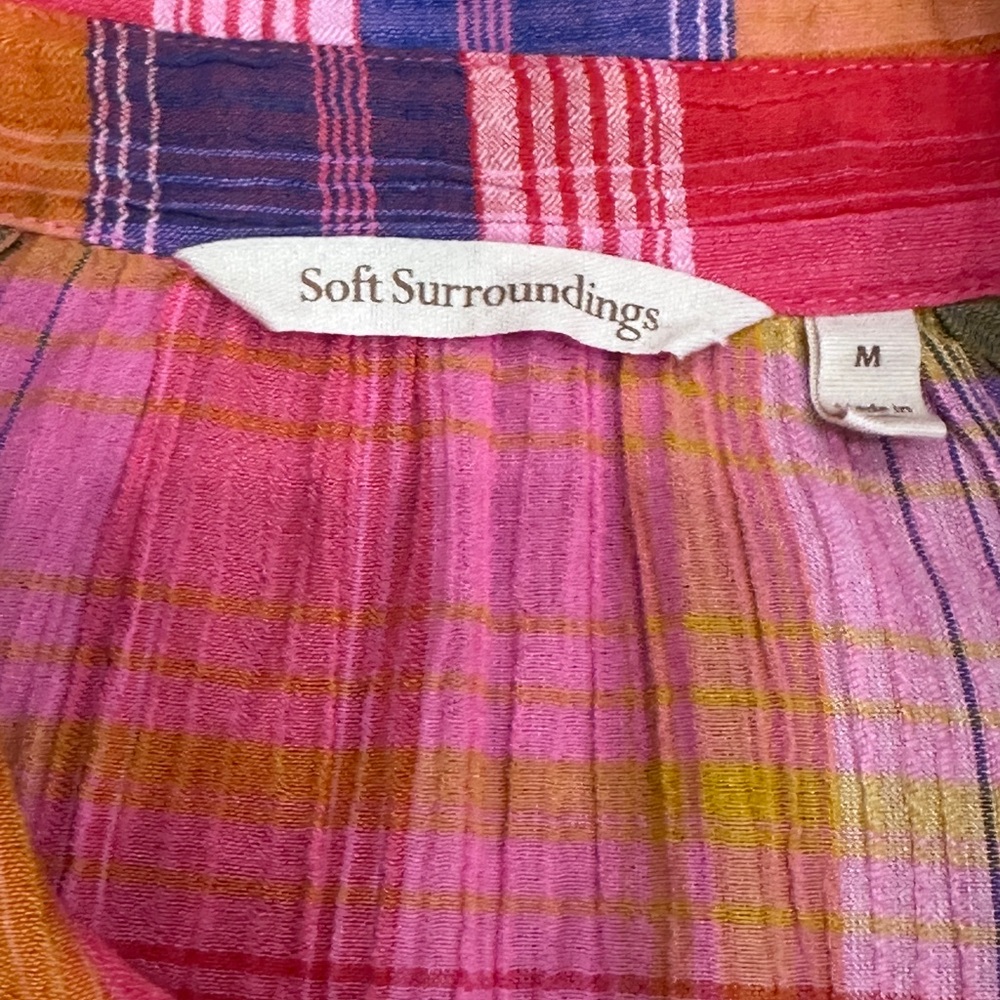 Soft Surroundings Sansonne Rainbow Plaid‎ Crinkle Blouse M - Picture 10 of 11